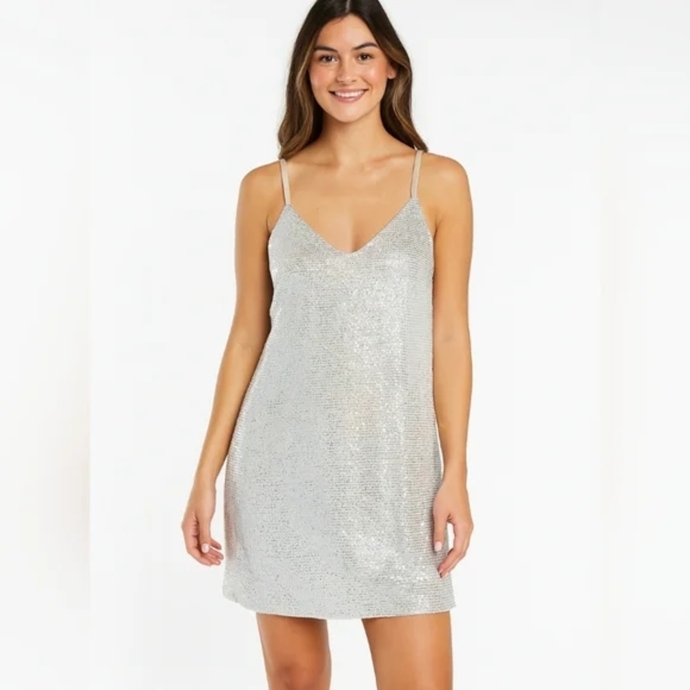 Candie's Sequin Silver Slip Dress - Chemise